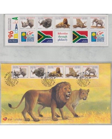F-EX26267 SOUTH AFRICA MNH 1995 WWF WILDLIFE SKUKUZA LION OX ELEPHANT RHINO TIGER.