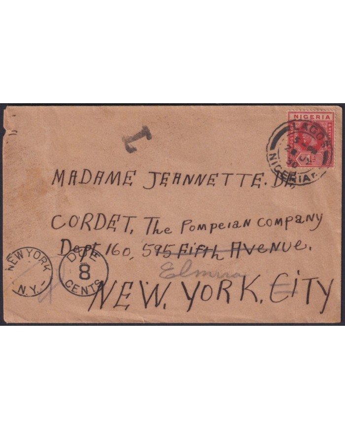 F-EX1369 NIGERIA POSTAGE DUE COVER TO US.