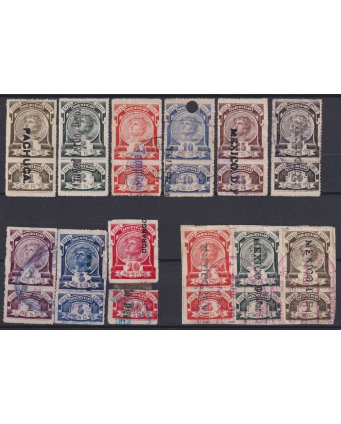 F-EX17155 MEXICO REVENUE 1911-13 CONTRIBUCION FEDERAL STAMPS 3 LOT 1c...10$."