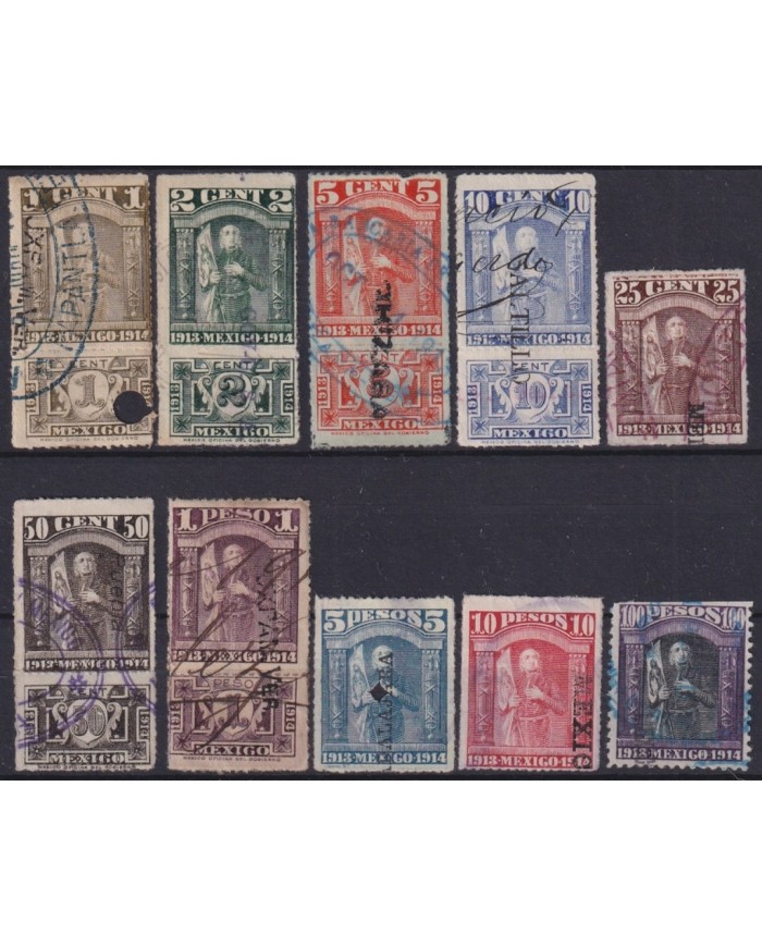 F-EX17158 MEXICO REVENUE 1913-14 CONTRIBUCION FEDERAL STAMPS LOT 1c...100$."