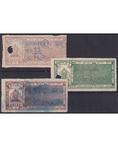 F-EX18488 INDIA FEUDATARY STATE REVENUE ALWAR COURT FEE. SMALL CROWN.