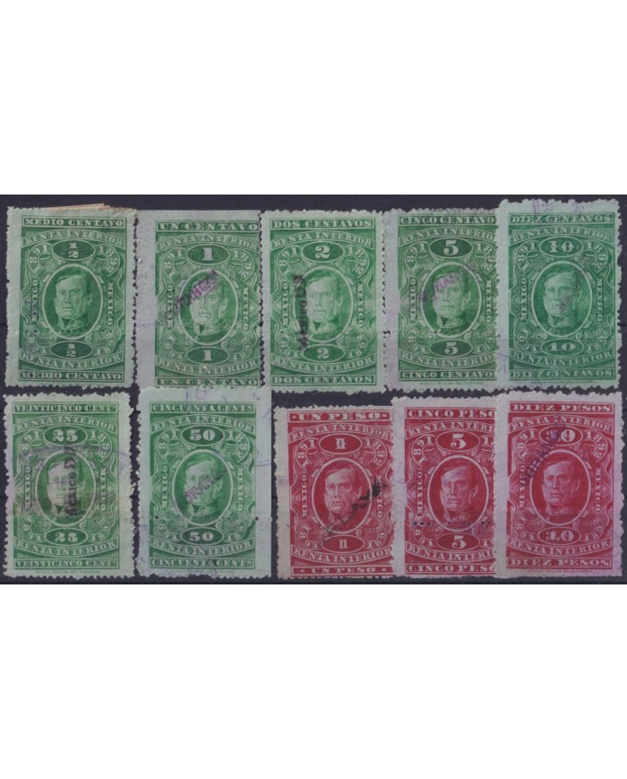 F-EX19233 MEXICO REVENUE TAX 1891-1892 RENTA INTERIOR STAMPS LOT 1c......10$