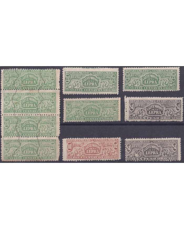F-EX19326 COLOMBIA REVENUE STAMPS LEPPER LEPRA CUNDINAMARCA LOTS.