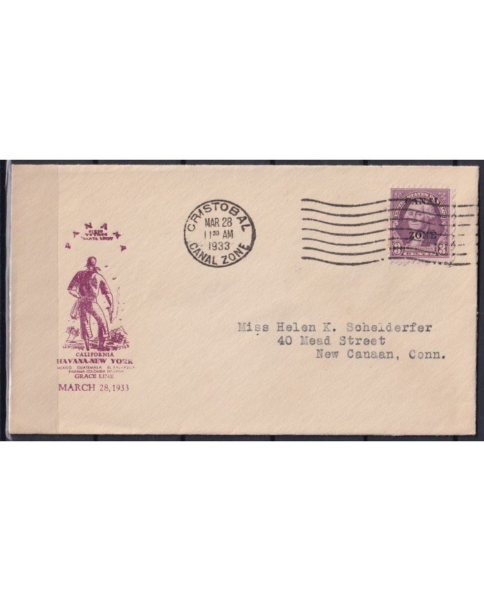 F-EX21347 CANAL ZONE PANAMA PAQUEBOT 1933 FIRST VOYAGE GRACE LINE.