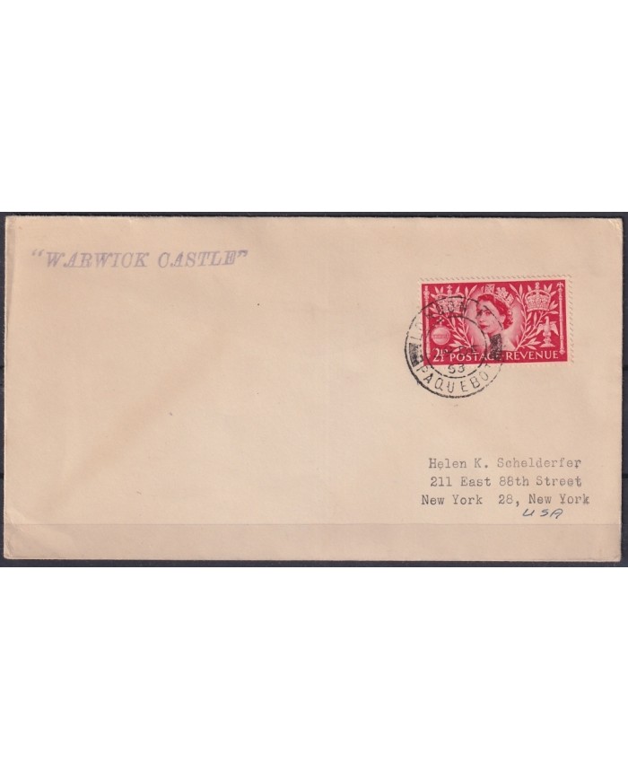 F-EX21371 ENGLAND UK PAQUEBOT 1953 POSTED HIGHT SEAS SS WARWICK CASTLE