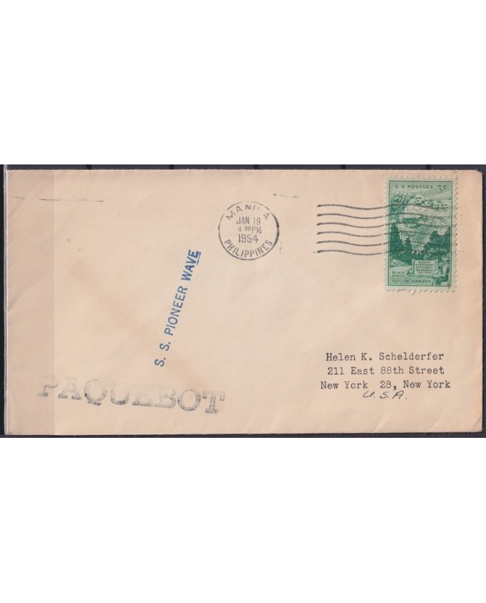 F-EX21394 US PAQUEBOT 1954 POSTED HIGHT SEAS IN PHILIPPINES SS PIONER WAVE