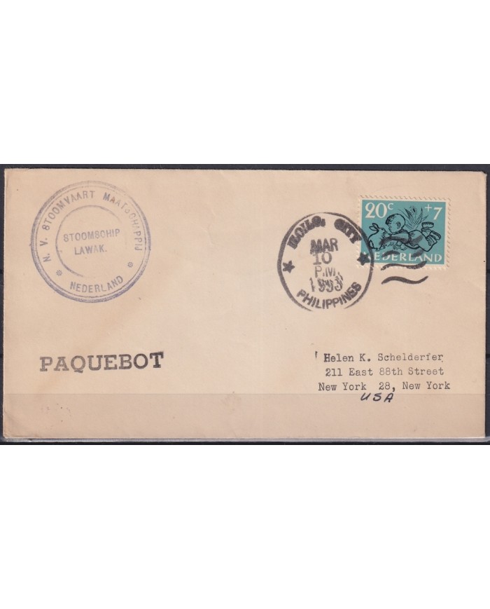 F-EX21404 NEDERLAND PAQUEBOT 1953 POSTED HIGHT SEAS IN PHILIPPINES
