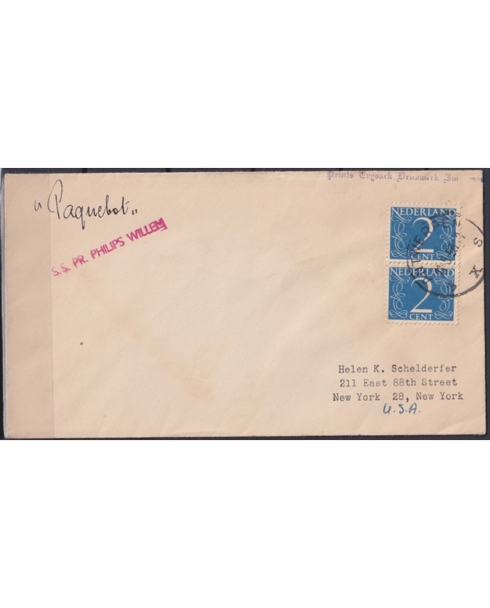 F-EX21406 NEDERLAND PAQUEBOT 1953 POSTED HIGHT SEAS IN SS PR. PHILIPS WILLEN