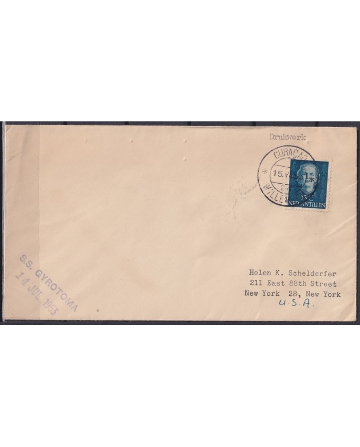 F-EX21408 NEDERLAND PAQUEBOT 1953 POSTED HIGHT SEAS IN CURACAO