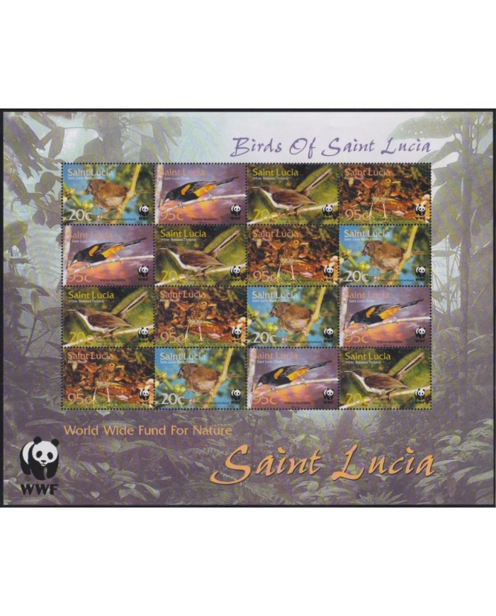 F-EX26250 SAINT LUCIA MNH 2001 WWF SPECIAL SHEET BIRD AVES PAJAROS OISEAUX.