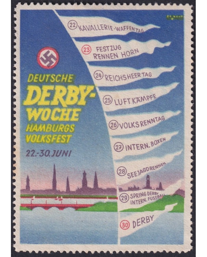 F-EX3602 GERMANY ALEMANIA CINDERELLA 1939 DERBY WOCHE HAMBURG POSTER 55x75mm NO GUM