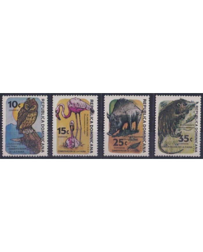F-EX28459 DOMINICANA REP MNH 1984 WILDLIFE OWL BIRD FLAMINGO SELENODONTE WILD PIG.