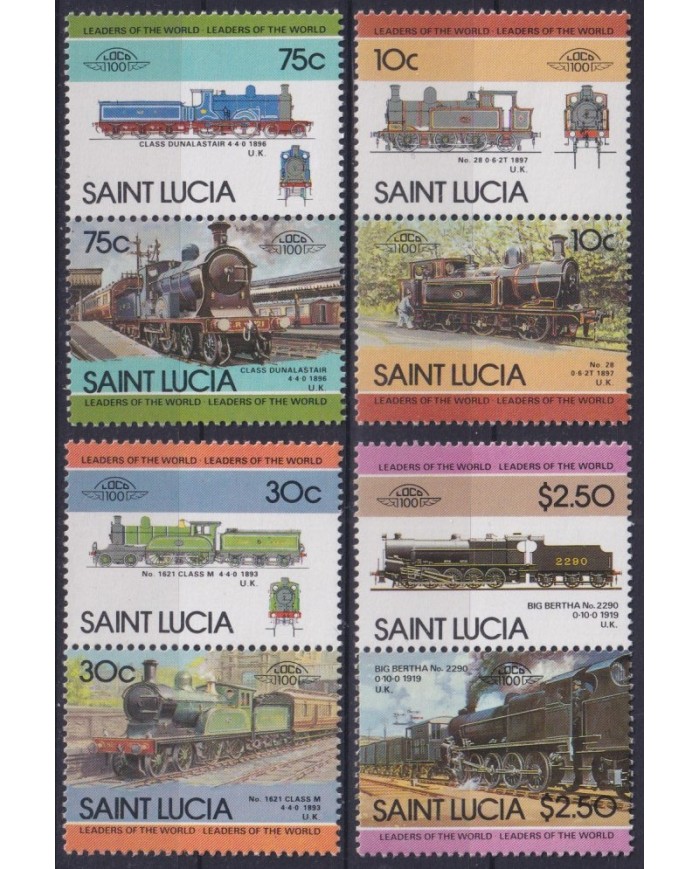 F-EX28541 ST LUCIA MNH RAILROAD RAILWAYS FERROCARRIL TRAIN LOCOMOTIVE.