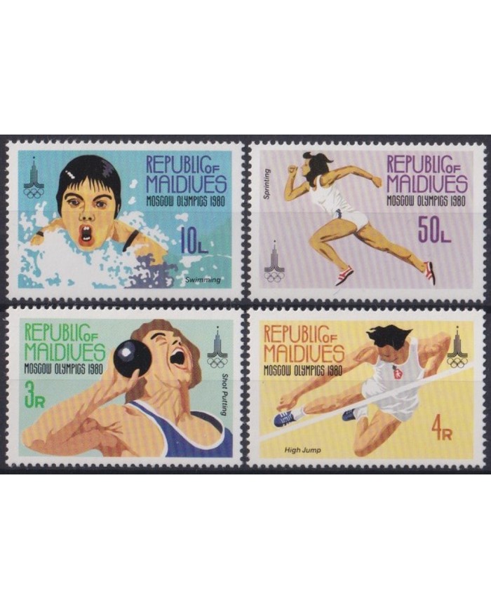 F-EX28654 MALDIVES MALDIVAS MNH 1980 OLYMPIC GAMES MOSCOW ATHLETISM SWIMING.