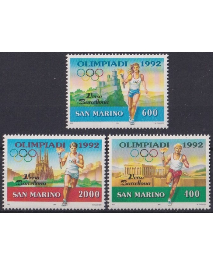 F-EX28669 SAN MARINO 1992 MNH OLYMPIC GAMES BARCELONA TORCH TRACK.