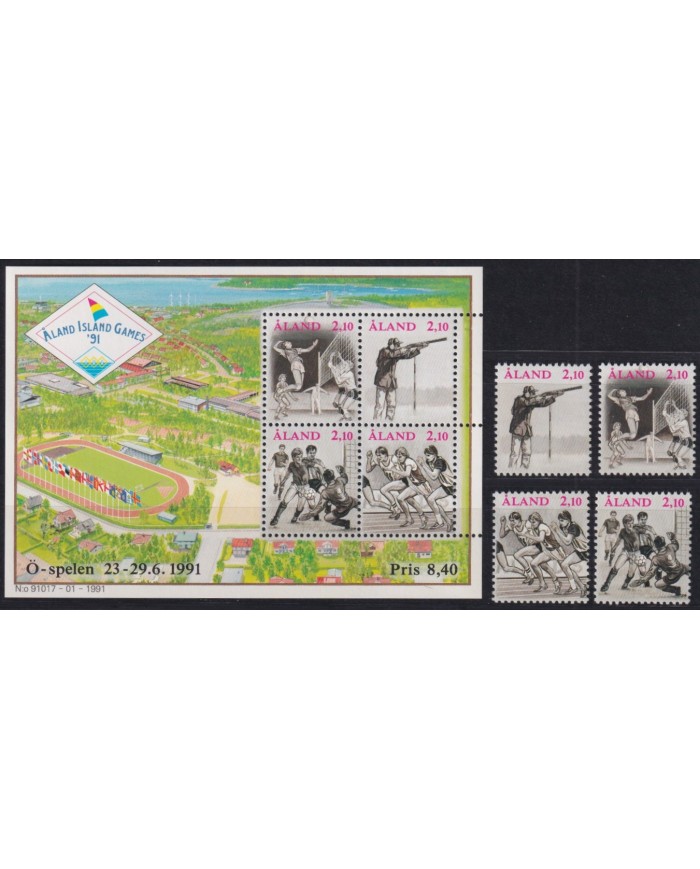 F-EX28791 ALAND IS MNH 1991 NATIONAL GAMES SHUTTING SOCCER VOLLEYBALL ATHLETISM.