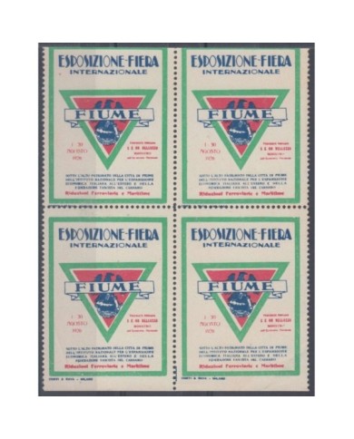 F-EX9404  ITALY ITALIA CINDERELLA 1926 FIUME EXPO FAIR BLOCK 4 NO GUM. LEVE DOBLES ESQUI
