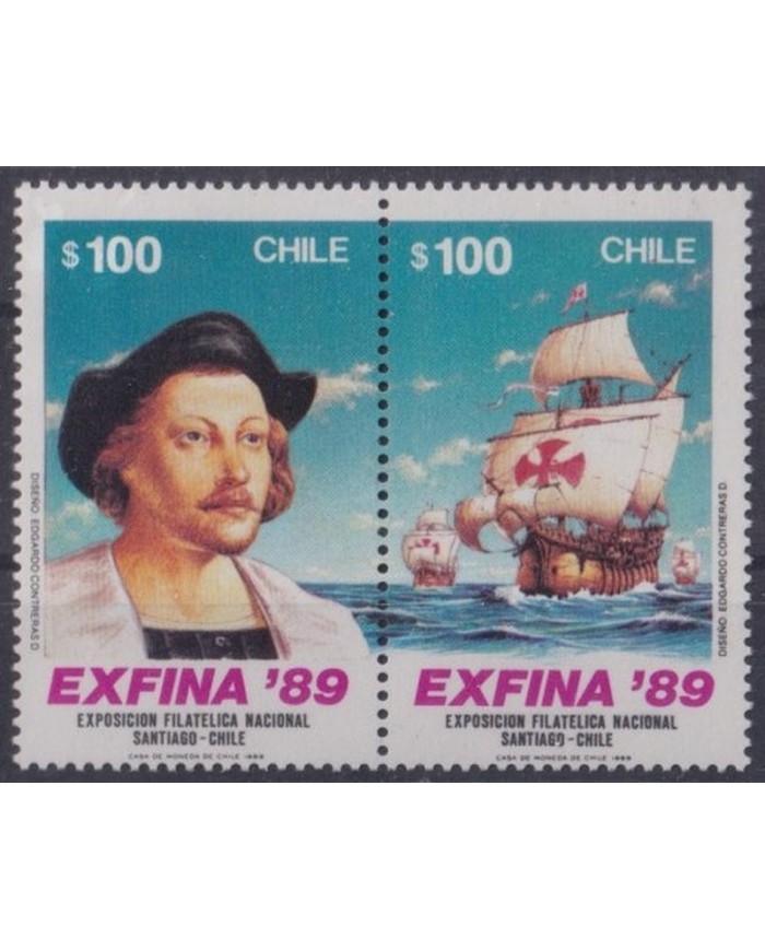 F-EX29267 CHILE MNH 1989 DISCOVERY AMERICA COLUMBUS SHIP EXFINA PHILATELIC EXPO.