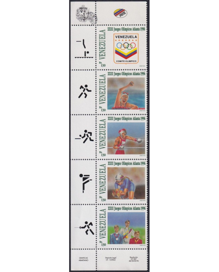 F-EX28149 VENEZUELA 1996 MNH ATLANTA OLYMPIC GAMES BOXING SWIMING CYCLE.