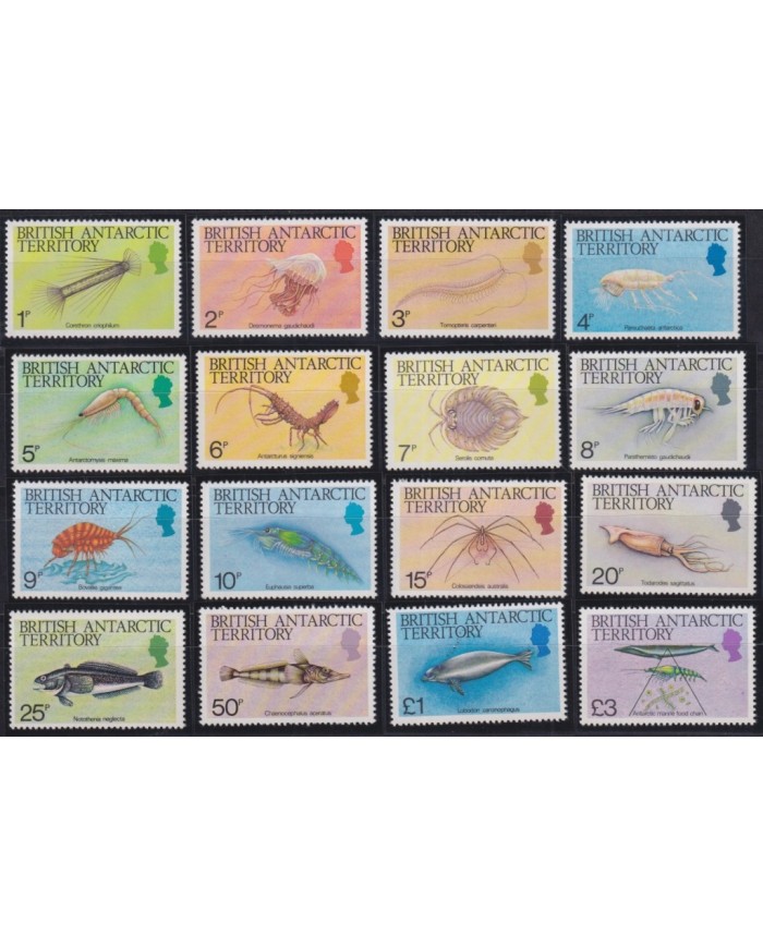 F-EX28536 BRITISH ANTARCTIC MNH 1984 POLAR MARINE WILDLIFE FISH PRAWNS SEAWORMS.
