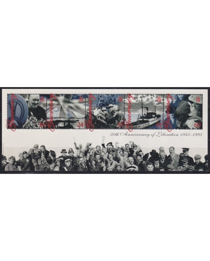 F-EX28787 UK ENGLAND MNH 1995 WWII LIBERATION DAY CHURCHILL BATTLESHIP SHIP.