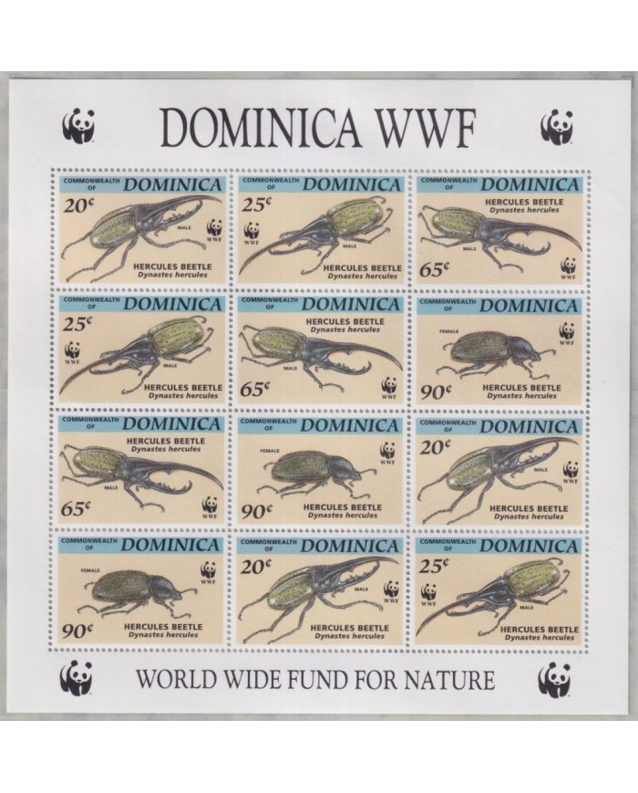 F-EX29092 DOMINICA MNH 1994 WWF SPECIAL SHEET INSECTS WILDLIFE HERCULES BEETLE.