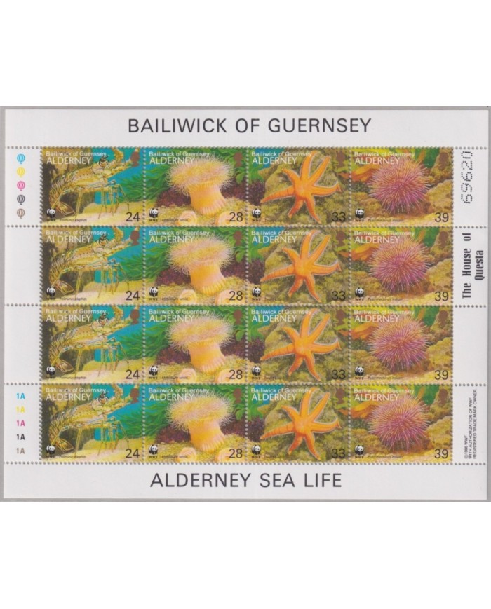 F-EX29094 ALDERNEY MNH 1993 WWF SPECIAL SHEET SEA MARINE WILDLIFE FISH PECES.