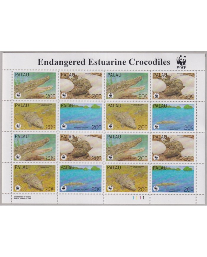 F-EX29096 PALAU MNH 1994 WWF SPECIAL SHEET WILDLIFE CROCODILES COCODRILOS SAURIUS.
