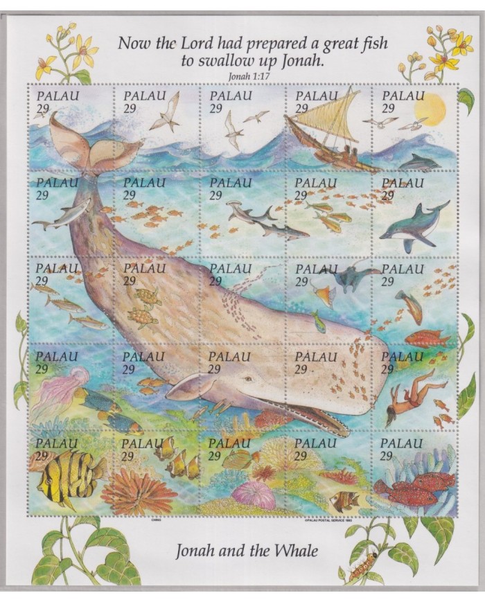 F-EX29097 PALAU MNH 1993 WWF SPECIAL SHEET MARINE WILDLIFE FISH REEF WHALE SHIP.