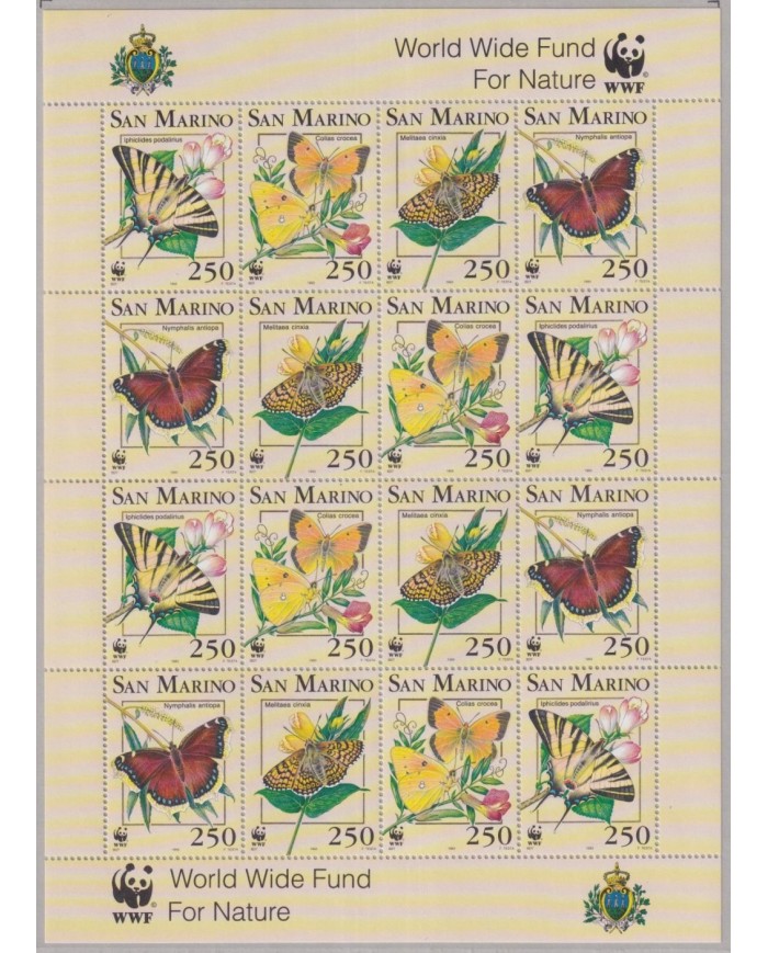 F-EX29099 SAN MARINO MNH 1993 WWF SPECIAL SHEET WILDLIFE INSECT BUTTERFLIES MARIPOSAS PAPILLONS.