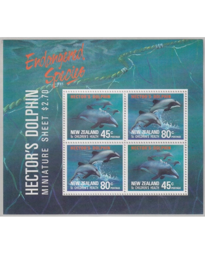 F-EX29105 NEW ZEALAND MNH 1991 WWF SPECIAL SHEET WILDLIFE HECTOR DOLPHINS FISH.