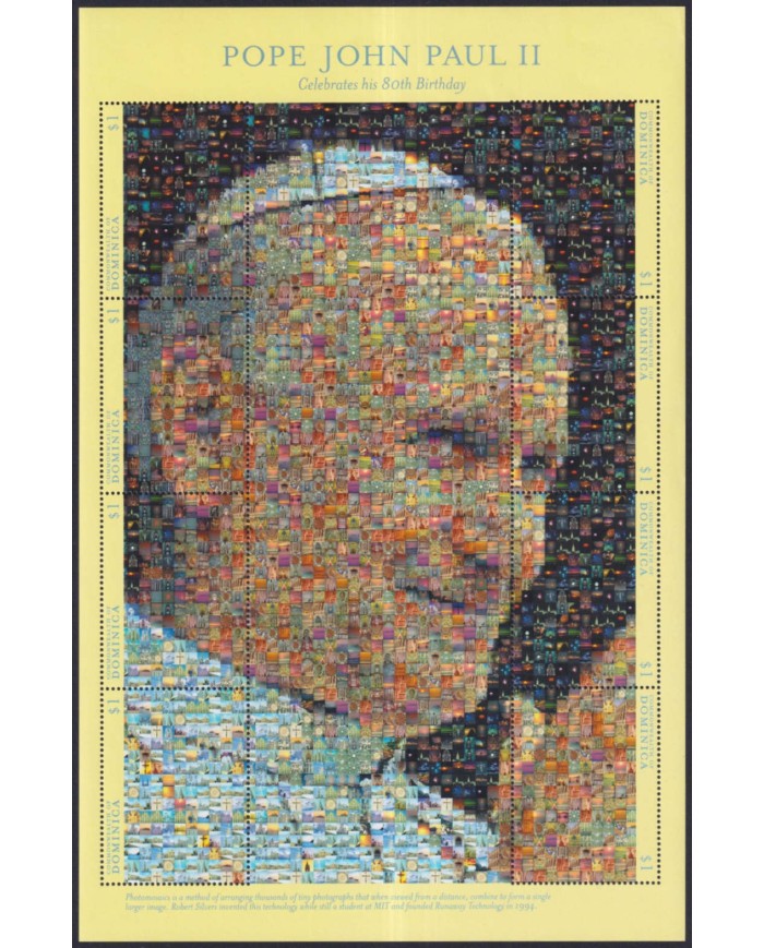 F-EX33846 DOMINICA MNH 80th BIRTHDAY POPE JOHN PAUL II SPECIAL SHEET WITH PHOTOS.