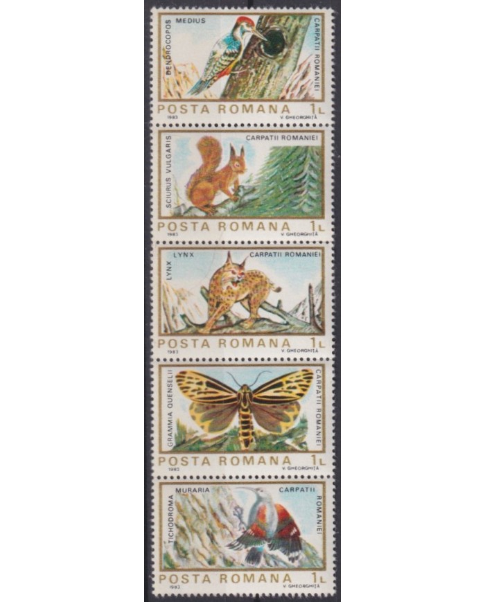 F-EX39997 RUMANIA MNH 1983 WILDLIFE TRYP BUTTERFLIES LYNX BIRD SQUIRREL.