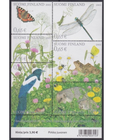 F-EX39898 FINLAND SOUMI MNH 2003 BIRD INSECTS DRAGONFLY BUTTERFLIES FLOWER.