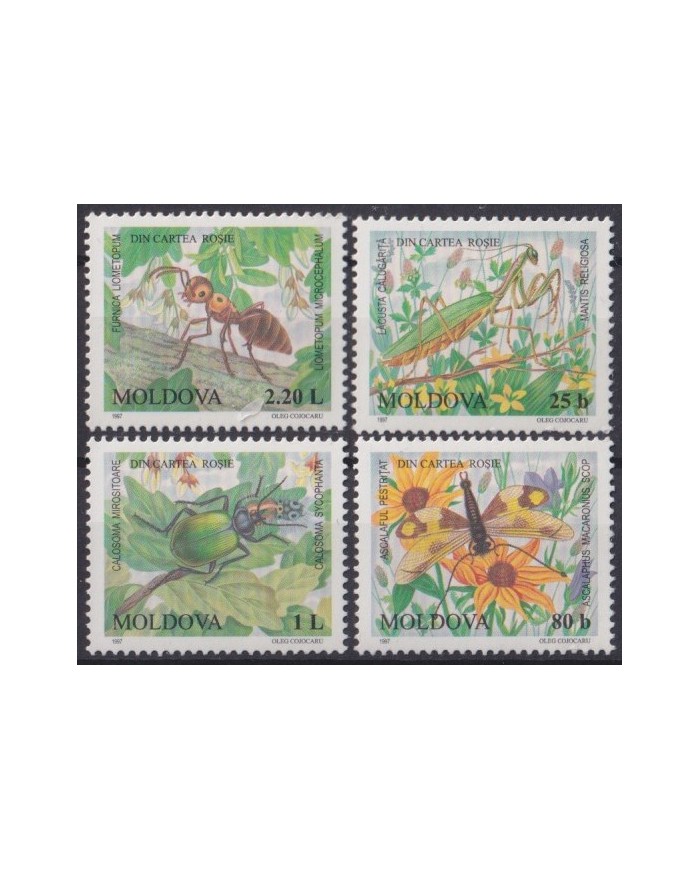 F-EX39936 MOLDOVA MNH 1997 INSECTS BEETLE MANTIS FURNICA FLOWER FLORES.