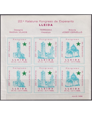 F-EX40035 ESPAÑA SPAIN MNH 1986 ESPERANTO LLEIDA CINDERELLA CONGRESS SPECIAL SHEET.