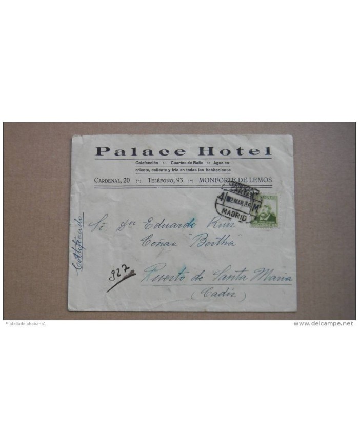 F-EX269 SPAIN ESPAÑA PALACE HOTEL. MADRID. CERTIFICADO 1936 LACRADOR