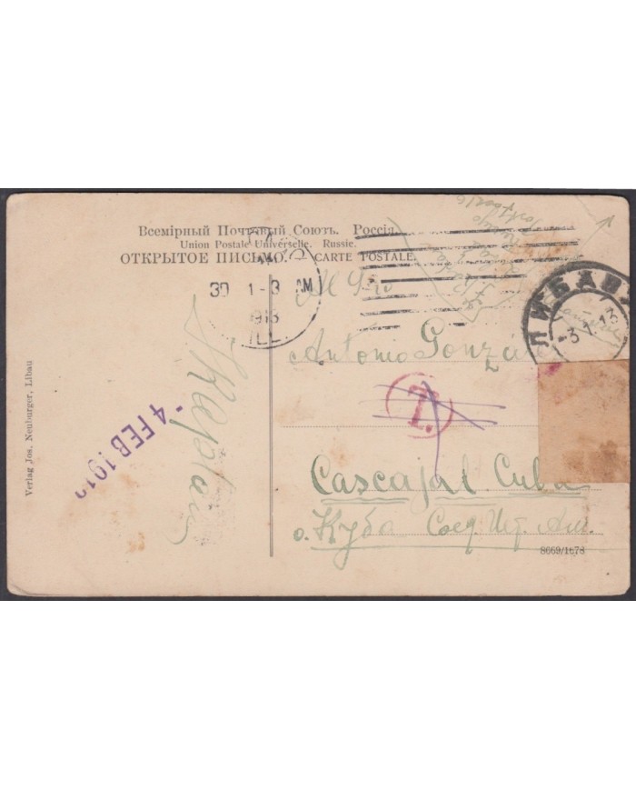 F-EX8809 RUSSIA EESTI ESTONIA POSTCARD POSTAGE DUE TO HAVANNA 1918.