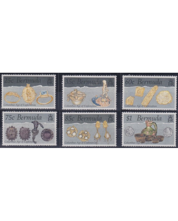 F-EX35725 BERMUDA MNH 1992 DISCOVERY COLON COLUMBUS AGE OF EXPLORATION ARTEFACTS.