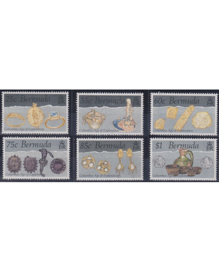 F-EX35725 BERMUDA MNH 1992 DISCOVERY COLON COLUMBUS AGE OF EXPLORATION ARTEFACTS.