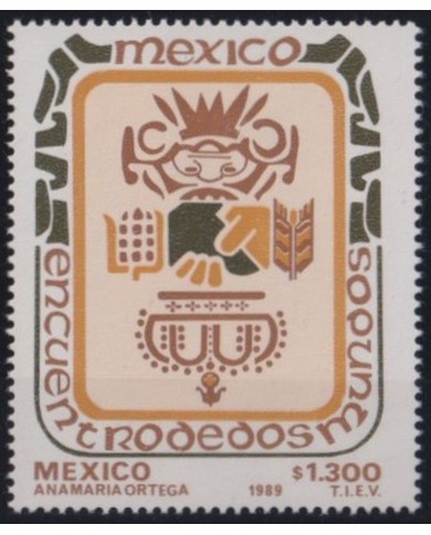 F-EX35798 MEXICO 1989 MNH DISCOVERY AMERICA COLUMBUS COLON INDIAN DRAWING.