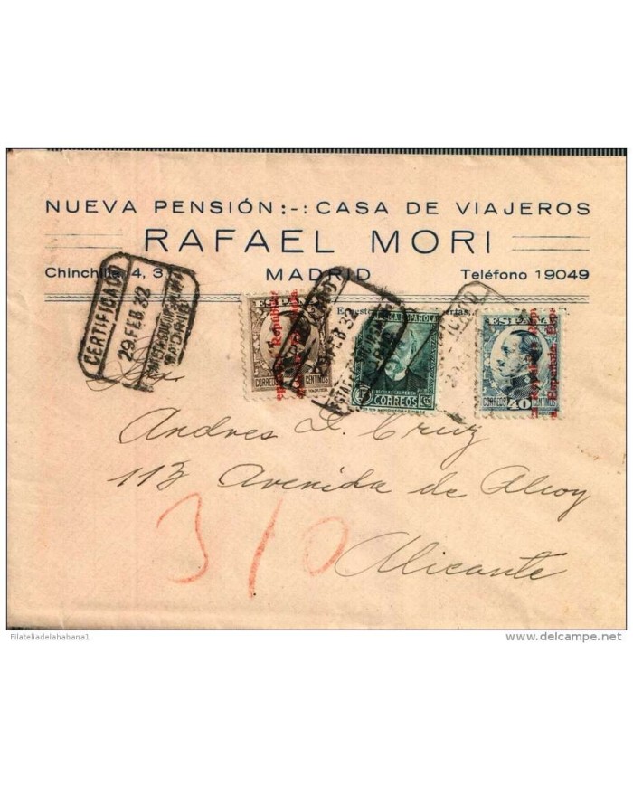 F-EX273 SPAIN ESPAÑA PENSION HOTEL RAFAEL MORI. MADRID. 1932.