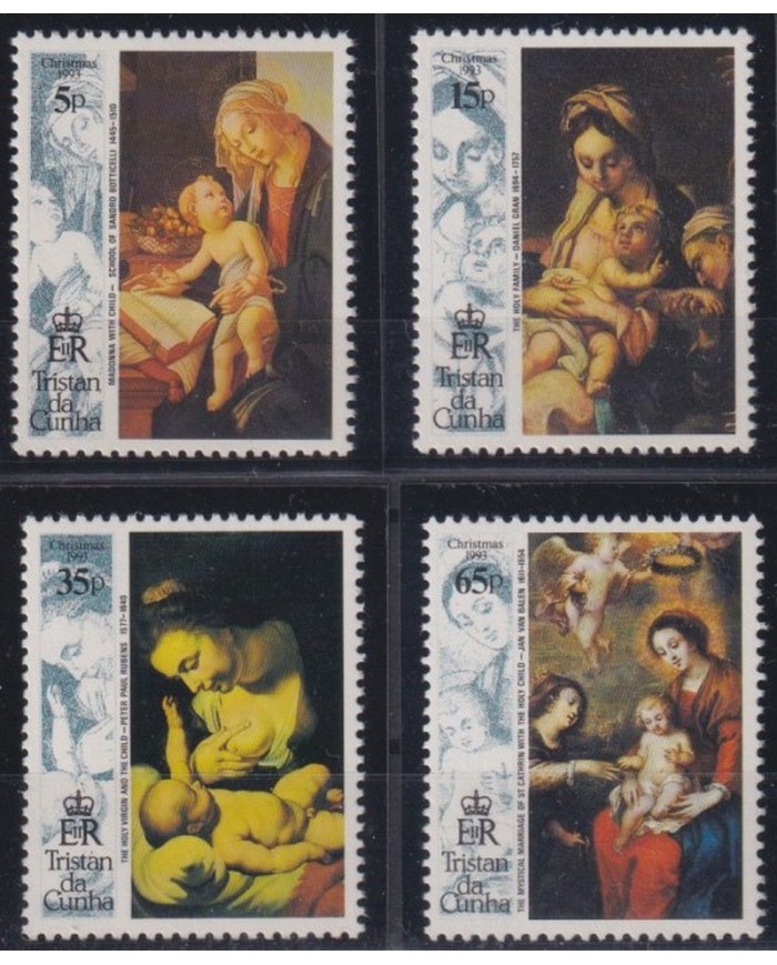 F-EX36101 TRINSTAN DA CUNHA MNH 1993 CHRISTMAS NAVIDAD ART PAINTING RELIGION RUBENS BOTTICELLI RANAISSANCE.