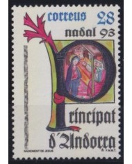 F-EX35804 ANDORRA MNH 1993 CHRISTMAS NAVIDAD ART RENAISSENCE MADONNA PAINTING.