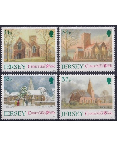 F-EX34968 UK ENGLAND JERSEY 1990 MNH CHRISTMAS NAVIDAD SNOW LANDSCAPE CHURCH.