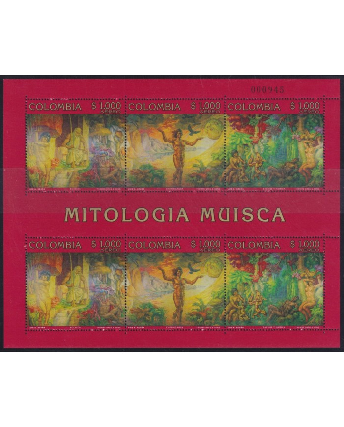F-EX33836 COLOMBIA MNH 1992 INDIAN DISCOVERY MUISCA CULTURE MITOLOGY.