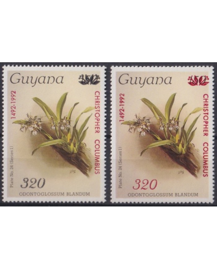 F-EX37749 GUYANA MNH 1986 ORCHILD FLOWER DISCOVERY COLUMBUS OVERPRINT.