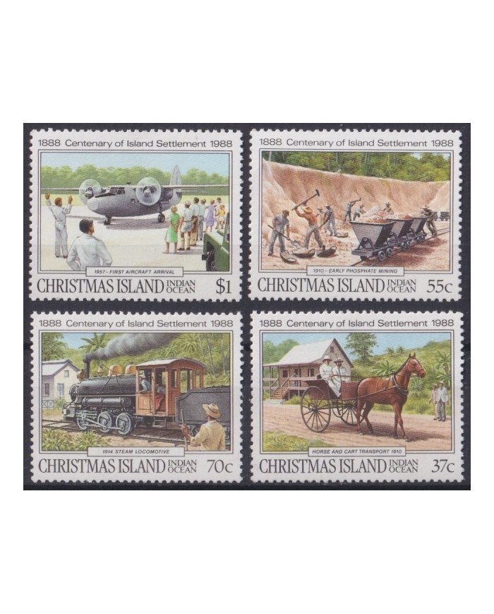 F-EX37859 CHRISTMAS IS MNH 1988 CENTENARY OF SETTLEMENTS ISLAND RAILROAD HORSE.
