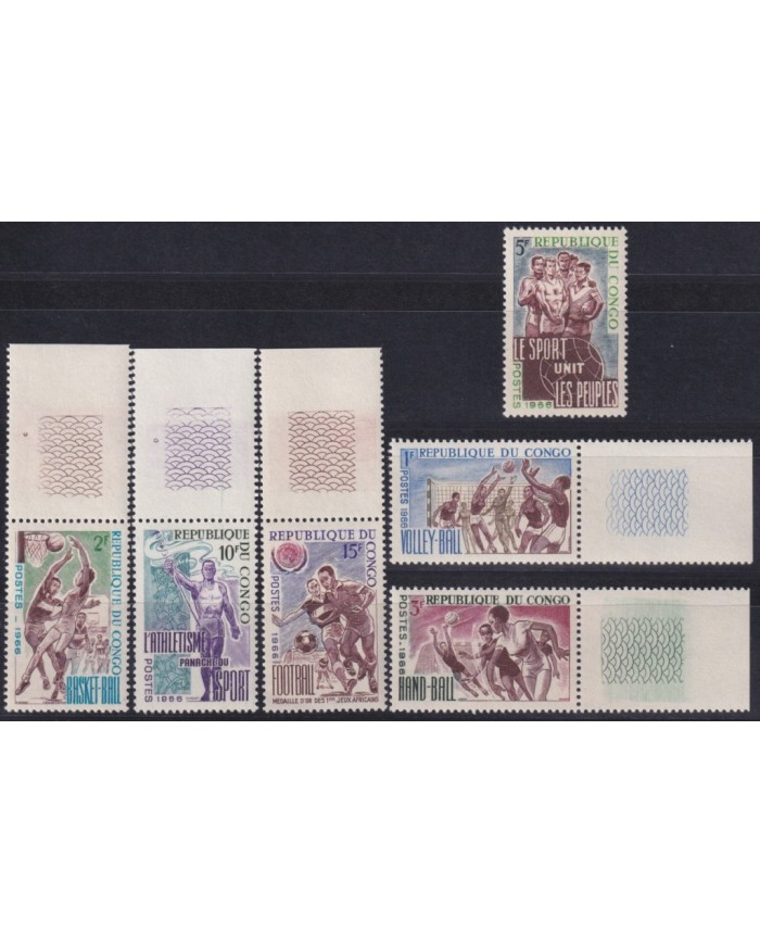 F-EX38091 CONGO MNH 1966 HANDBALL BASKETBALL VOLLEYBALL ATHLETISM SOCCER.