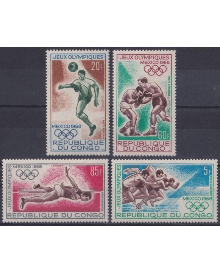 F-EX38099 CONGO MNH 1968 MEXICO OLYMPIC GAMES ATHLETISM BOXING SOCCER SWIMMING.
